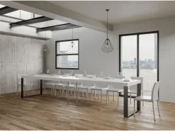 Mesa extensible 90x200/460 cm Tecno Premium Fresno Blanco estructura Antracita