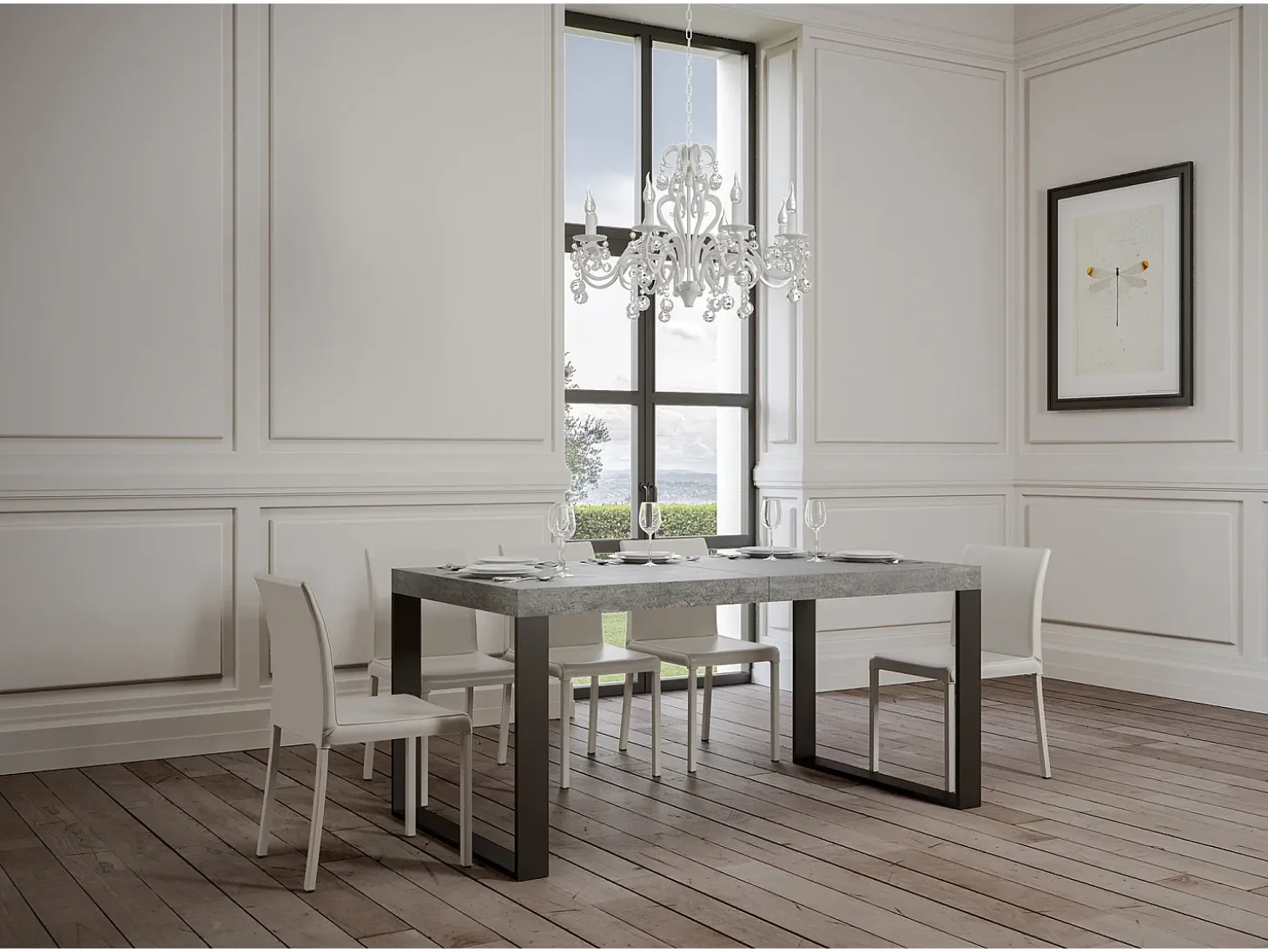 Mesa extensible 140/400x90 cm Tecno cemento patas antracita