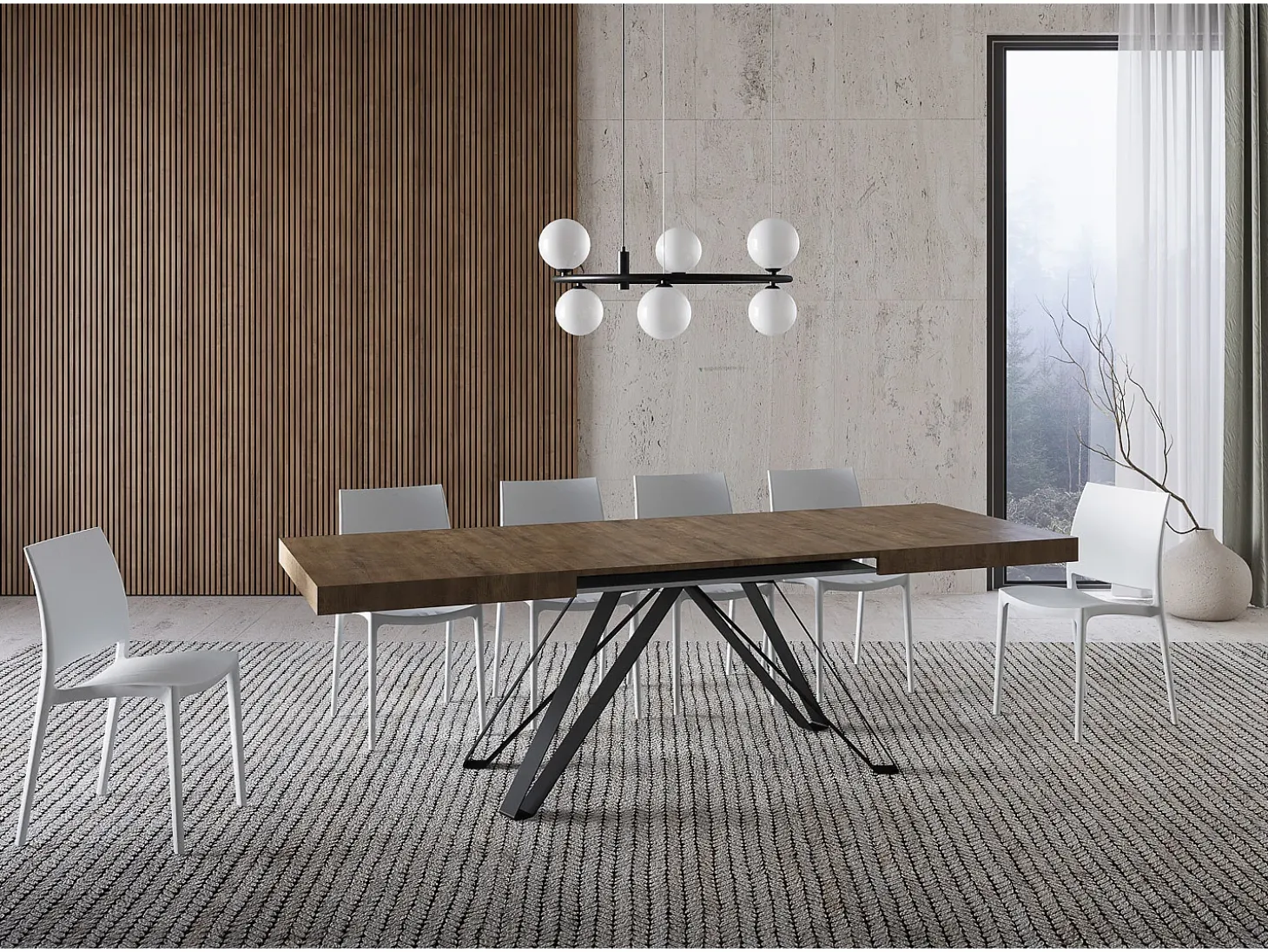 Mesa extensible 160/420X90 cm Terium efecto madera nogal patas antracita