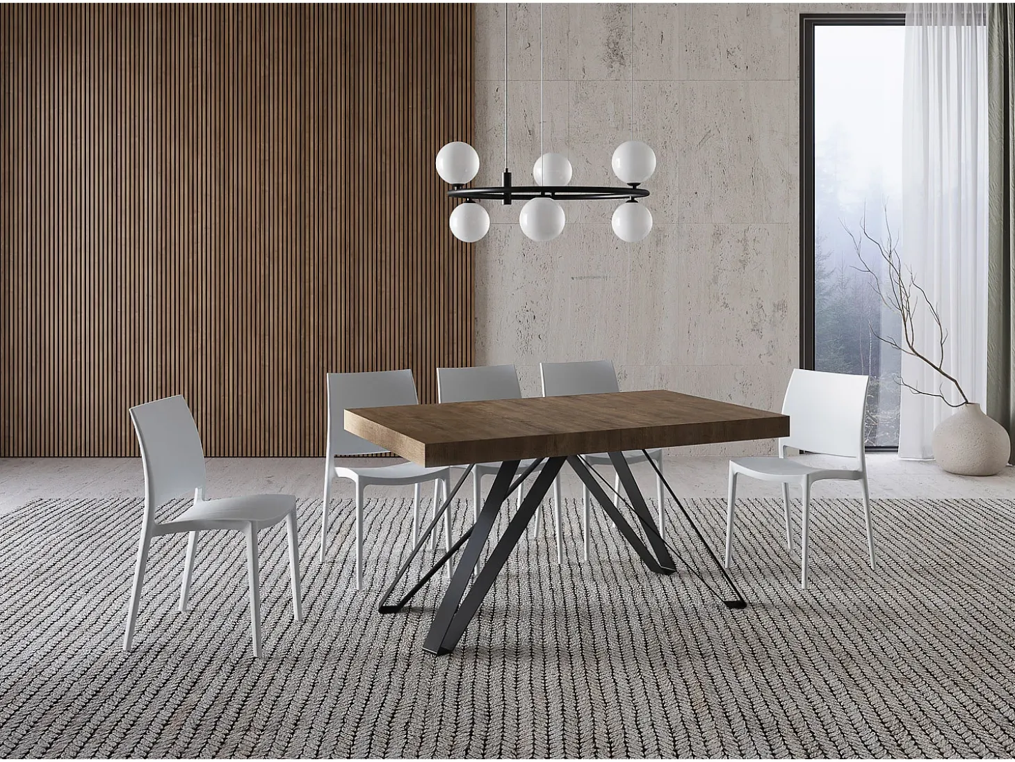 Mesa extensible 160/420X90 cm Terium efecto madera nogal patas antracita