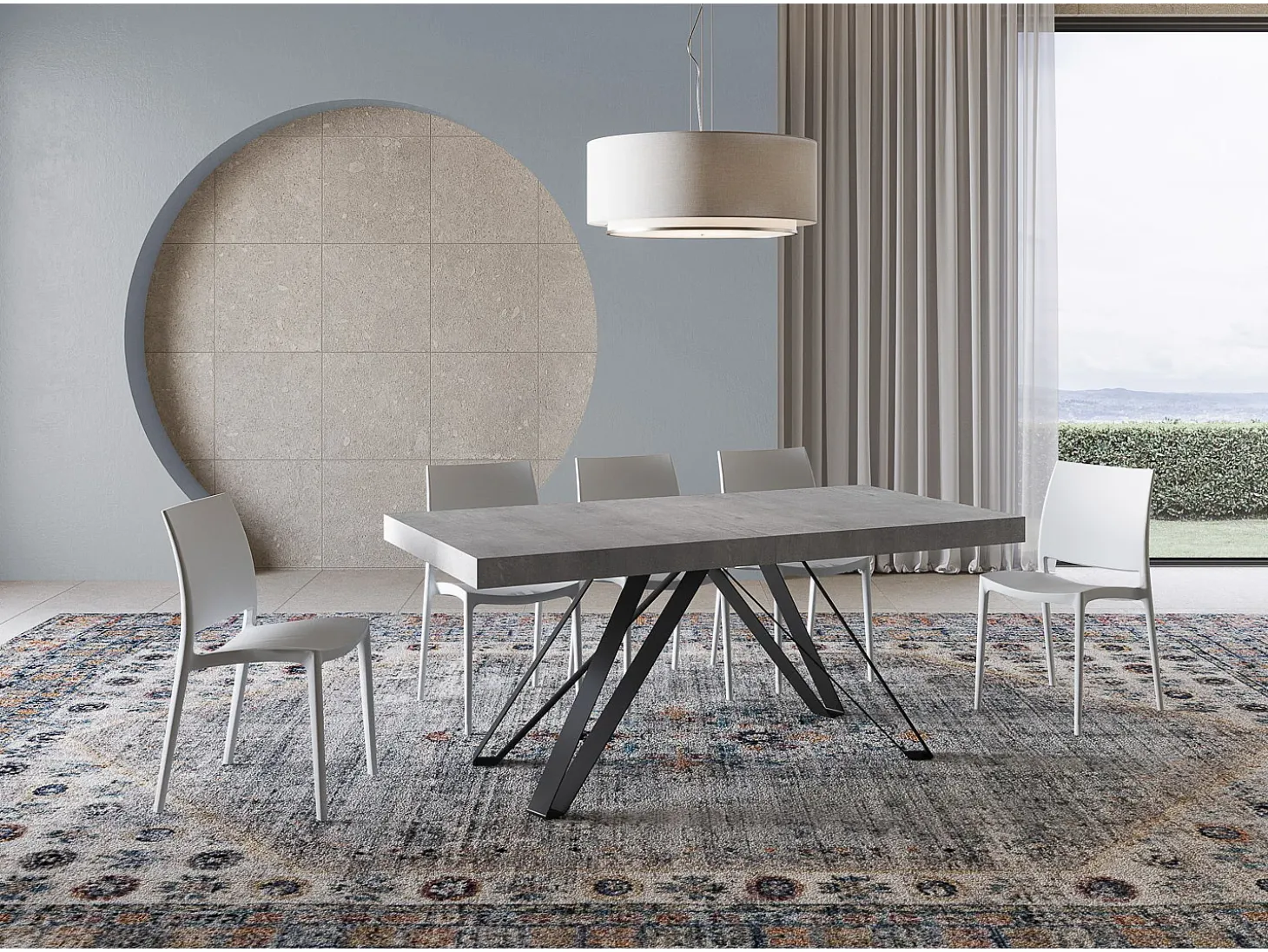Mesa extensible 200/304x90 cm Terium efecto cemento patas antracita
