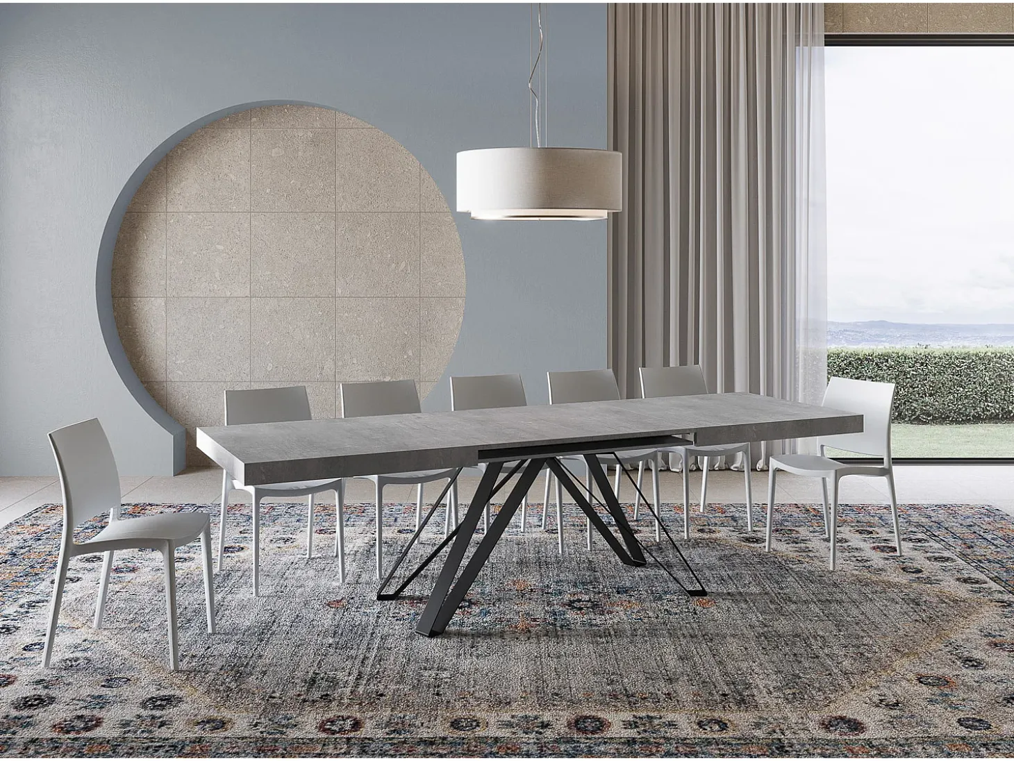 Mesa extensible 200/460x90 cm Terium efecto cemento patas antracita