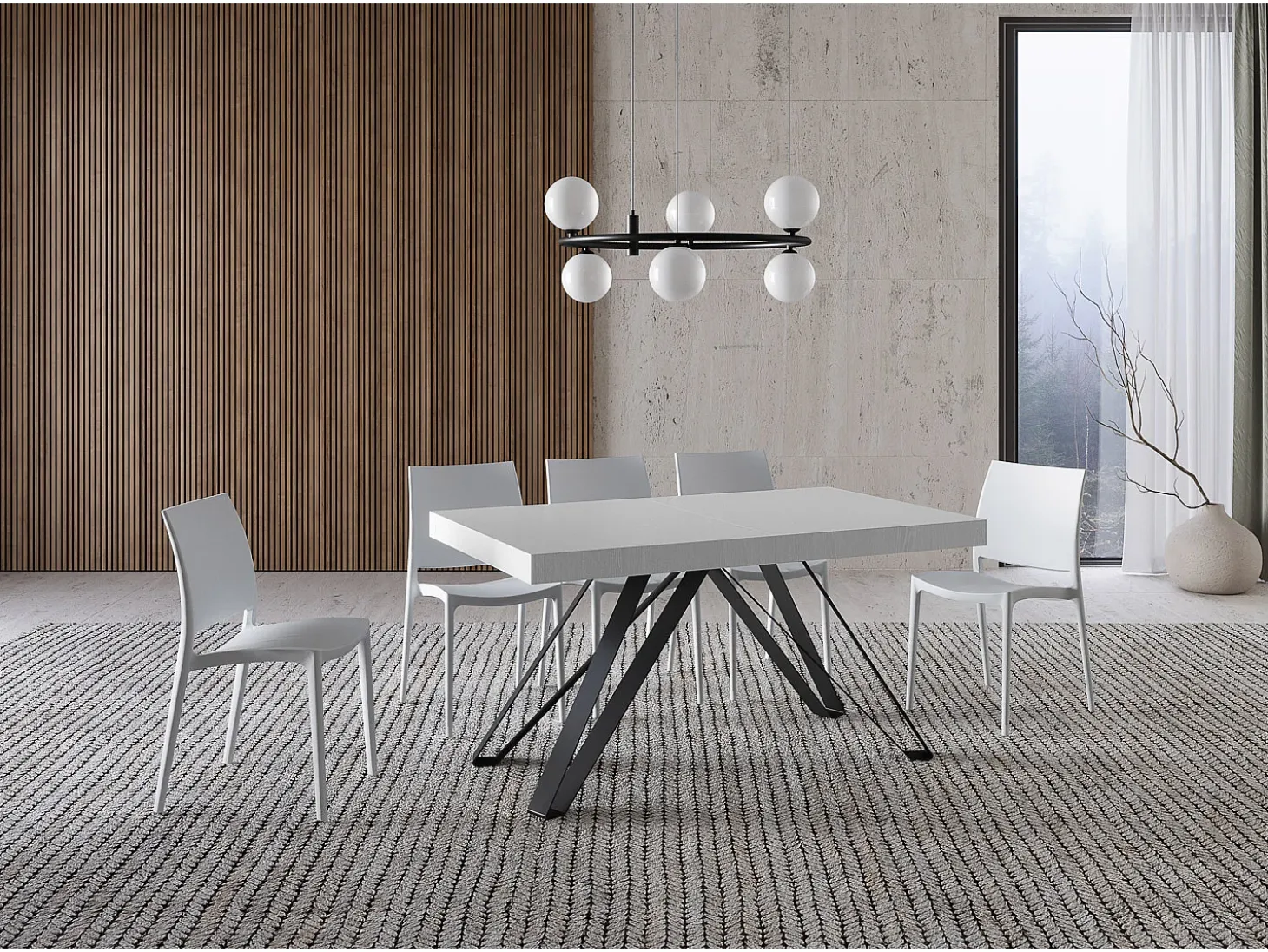 Mesa extensible 160/420X90 cm Terium efecto madera fresno blanco patas antracita