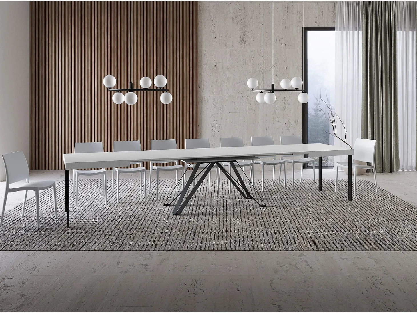 Mesa extensible 160/420X90 cm Terium efecto madera fresno blanco patas antracita