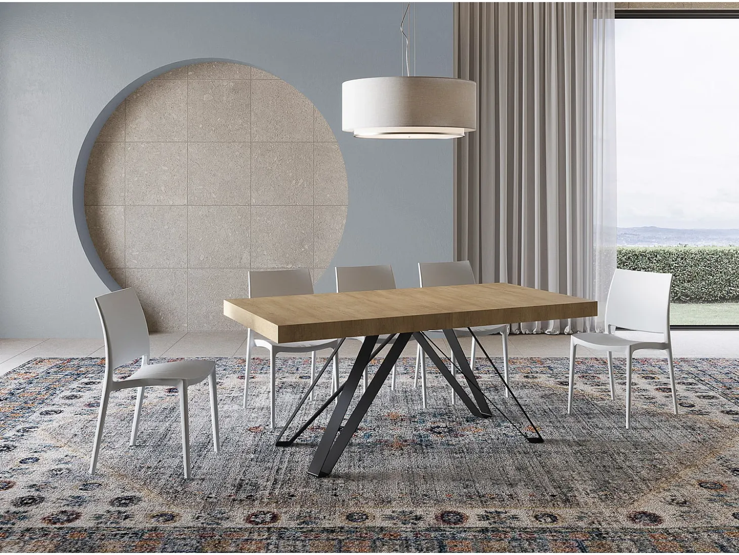 Mesa extensible 200/460x90 cm Terium efecto madera roble natural patas antracita