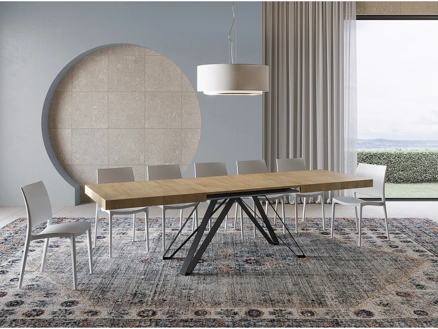Mesa extensible 200/460x90 cm Terium efecto madera roble natural patas antracita