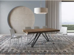 Mesa extensible 200/460x90 cm Terium efecto madera nogal patas antracita