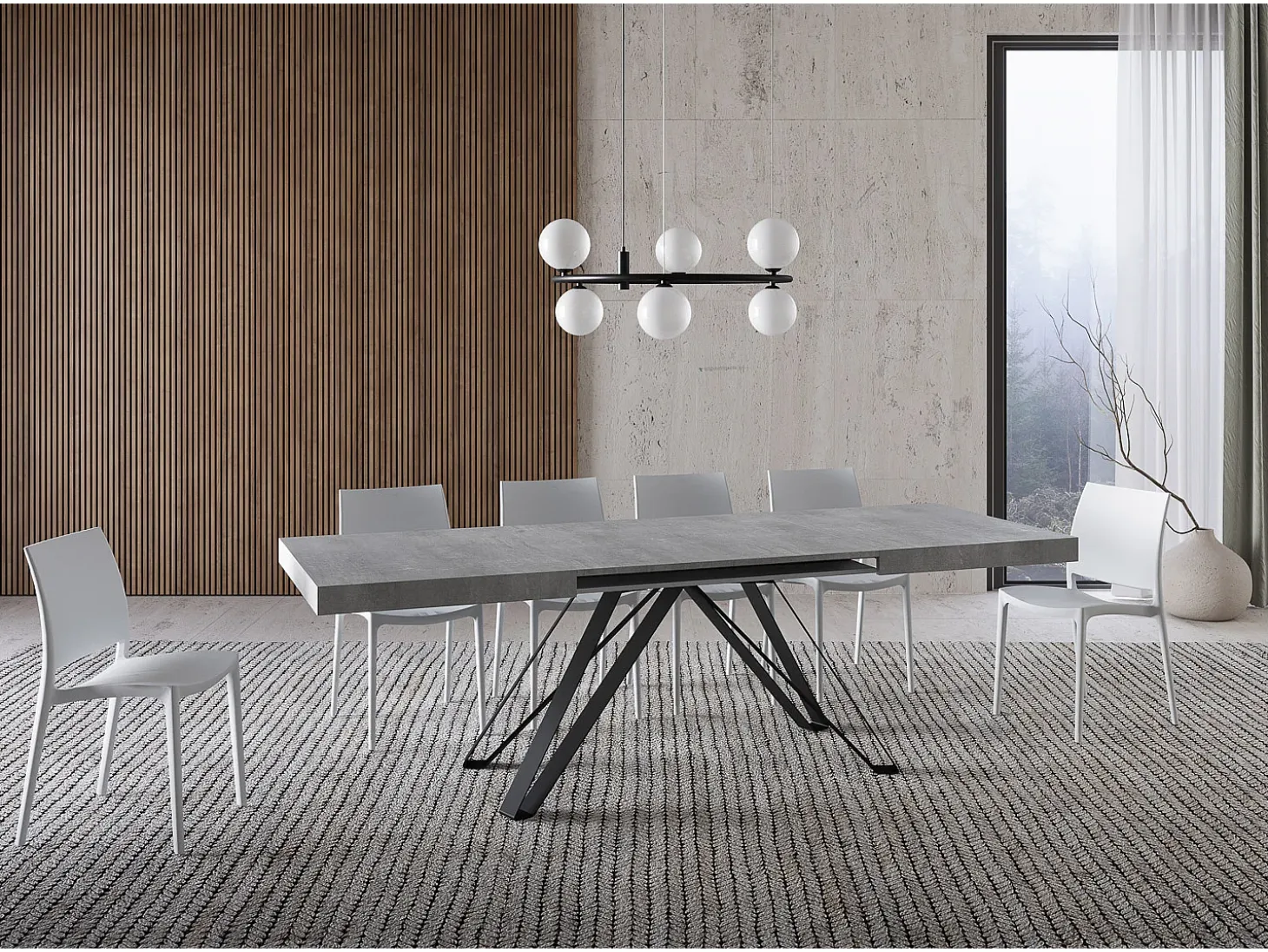 Mesa extensible 160/264x90 cm Terium efecto cemento patas antracita