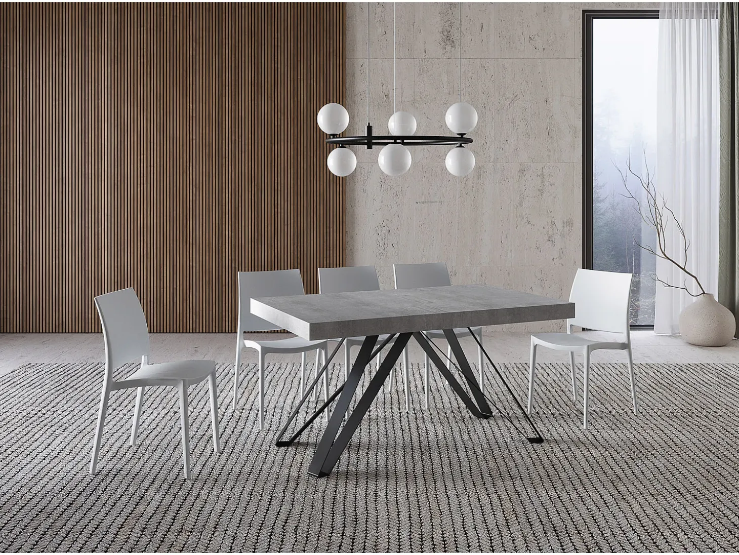Mesa extensible 160/264x90 cm Terium efecto cemento patas antracita
