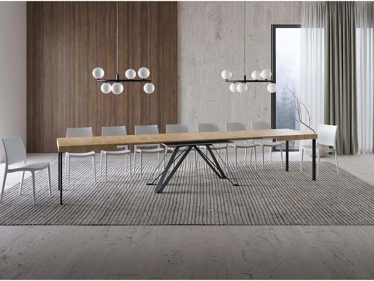 Mesa extensible 160/420X90 cm Terium efecto madera roble natural patas antracita