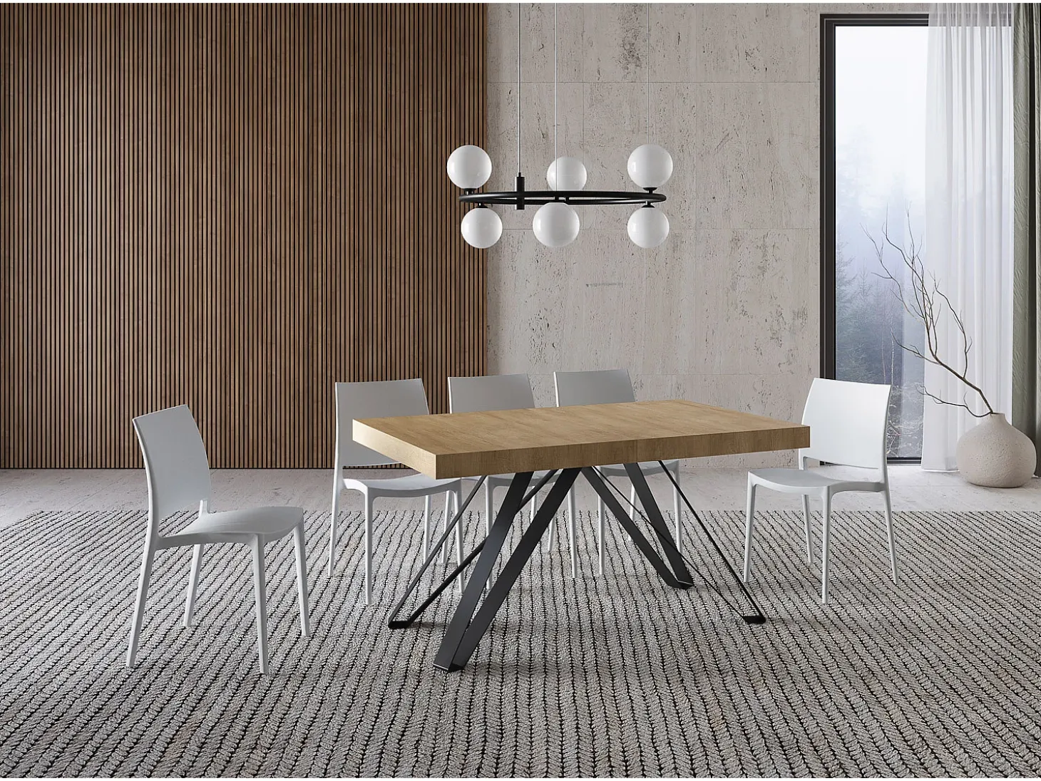 Mesa extensible 160/420X90 cm Terium efecto madera roble natural patas antracita