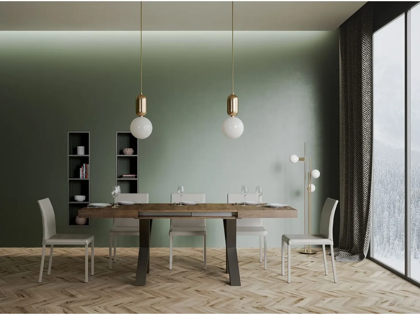 Mesa extensible 90x140/244 cm Traffic Nogal estructura Antracita