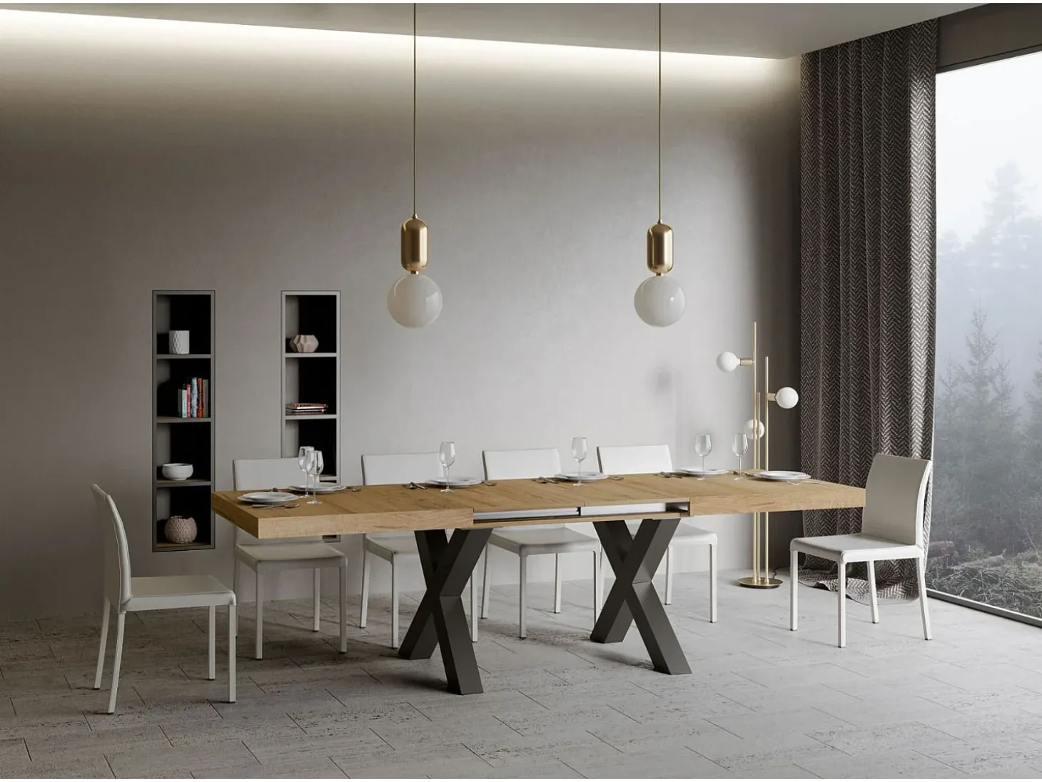 Mesa extensible 90x160/264 cm Traffic Roble Natural estructura Antracita