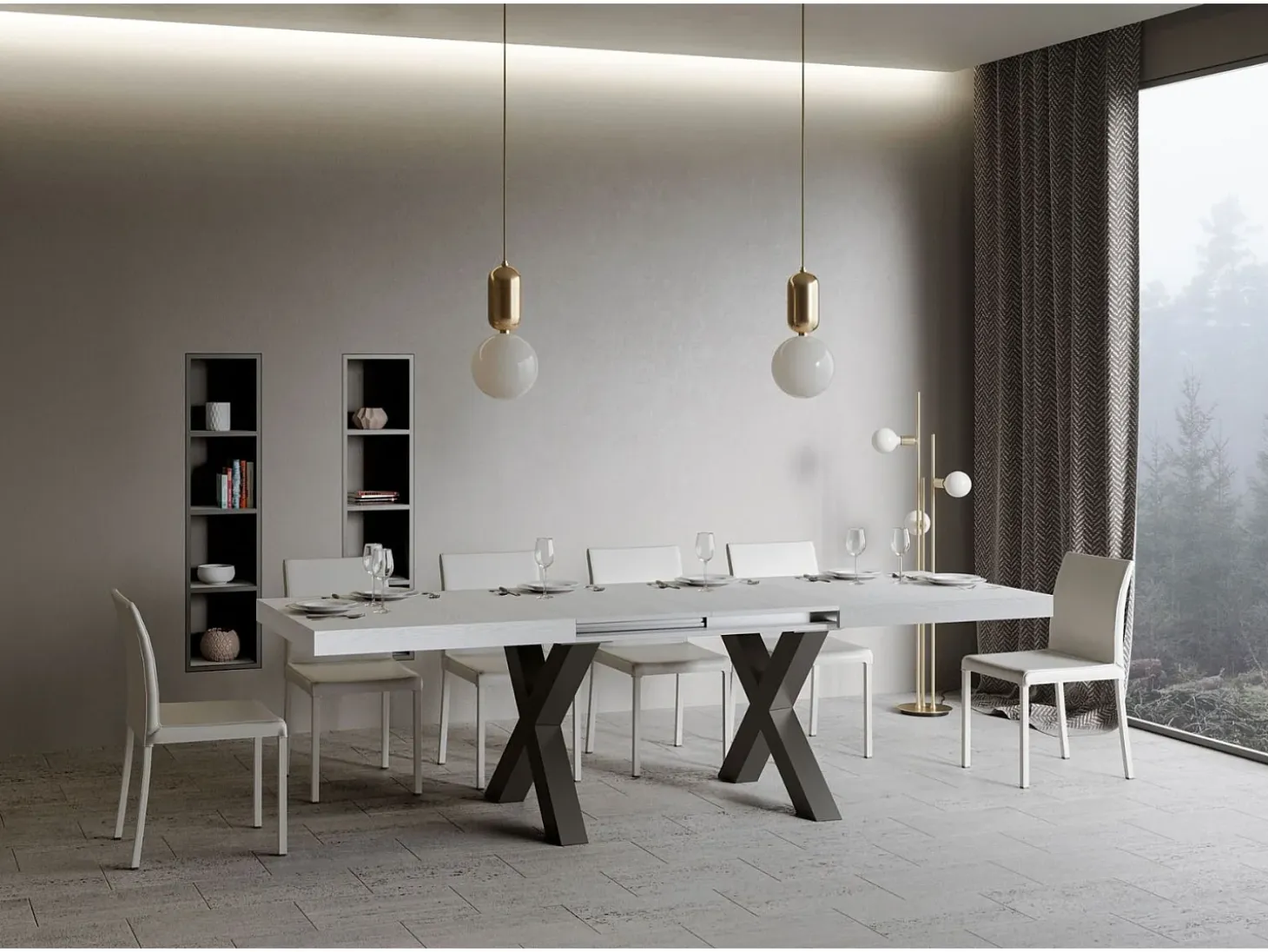Mesa extensible 90x160/264 cm Traffic Fresno Blanco estructura Antracita