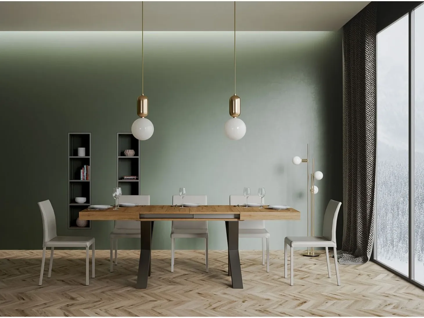 Mesa extensible 90x180/440 cm Traffic Roble Natural estructura Antracita