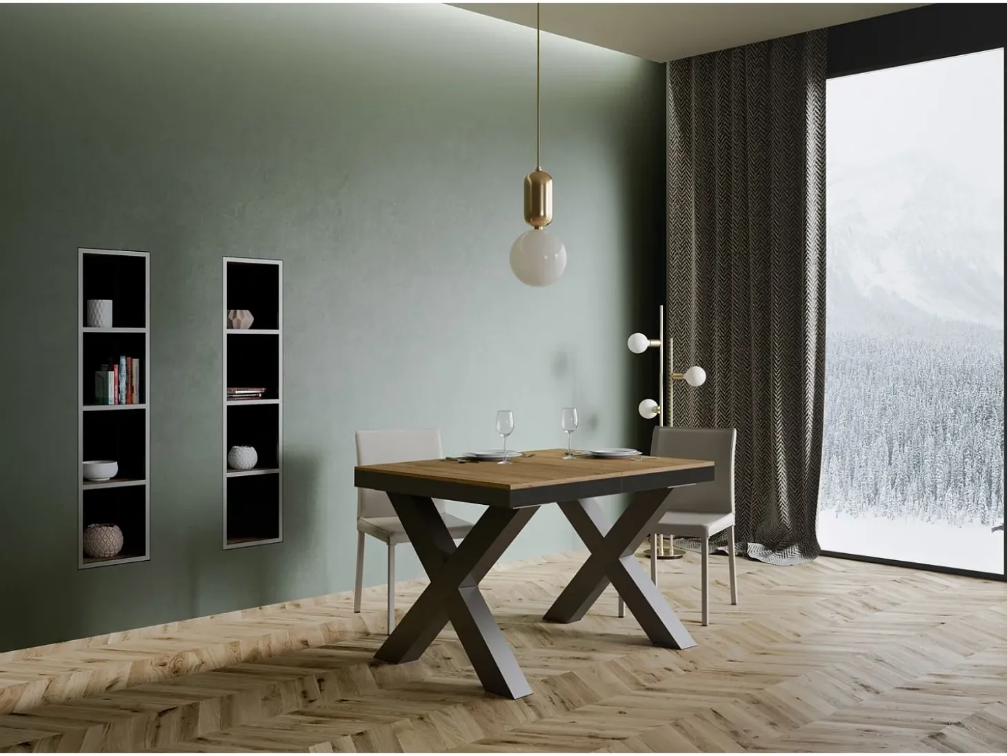 Mesa extensible 90x120/224 cm Traffic Evolution Roble Natural estructura Antracita