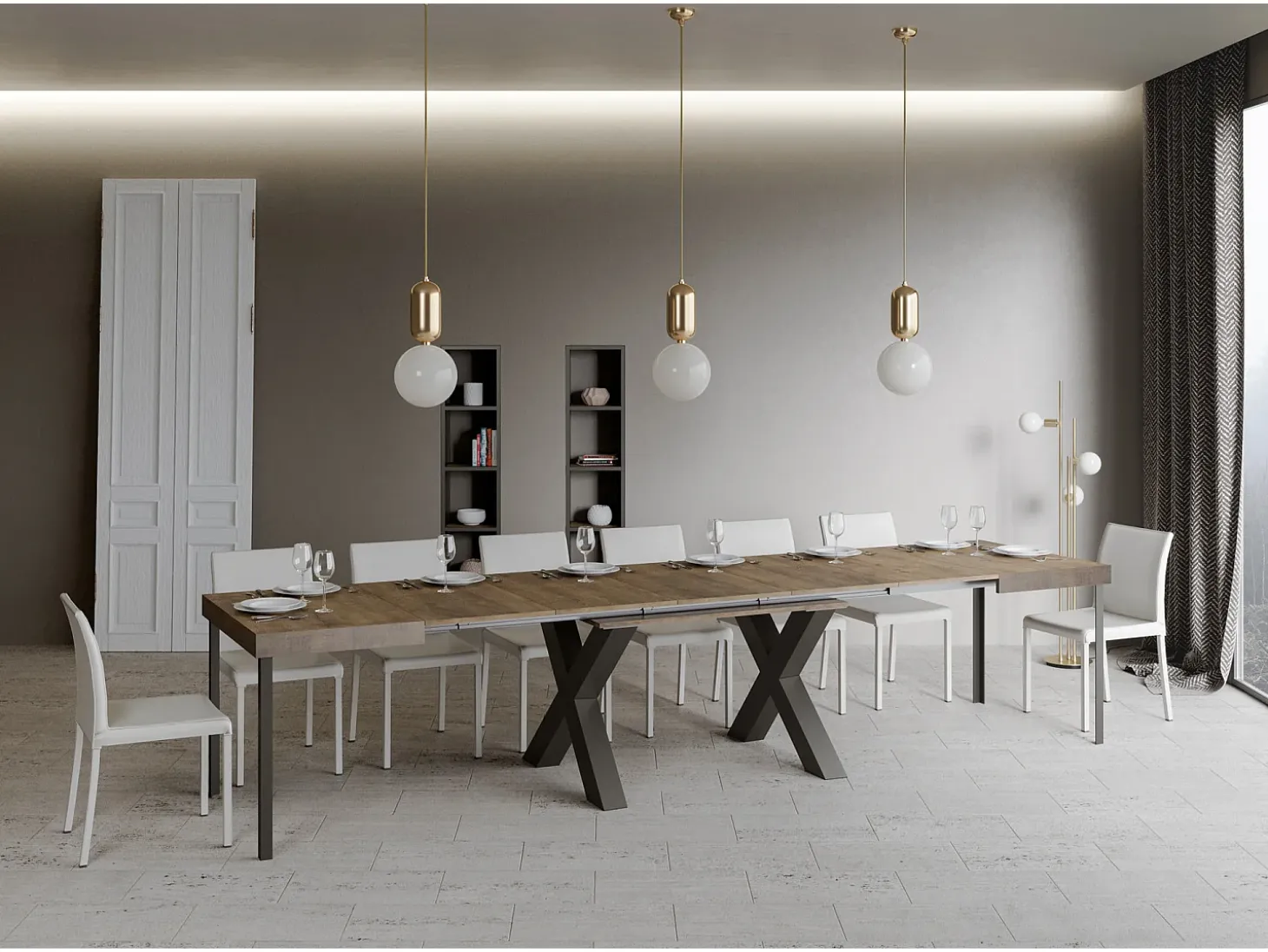 Mesa extensible 90x200/460 cm Traffic Nogal estructura Antracita