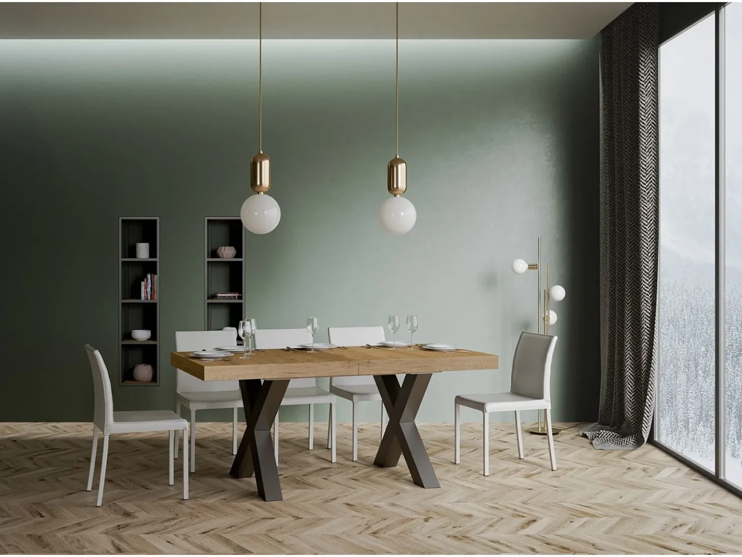 Mesa extensible 90x160/420 cm Traffic Roble Natural estructura Antracita