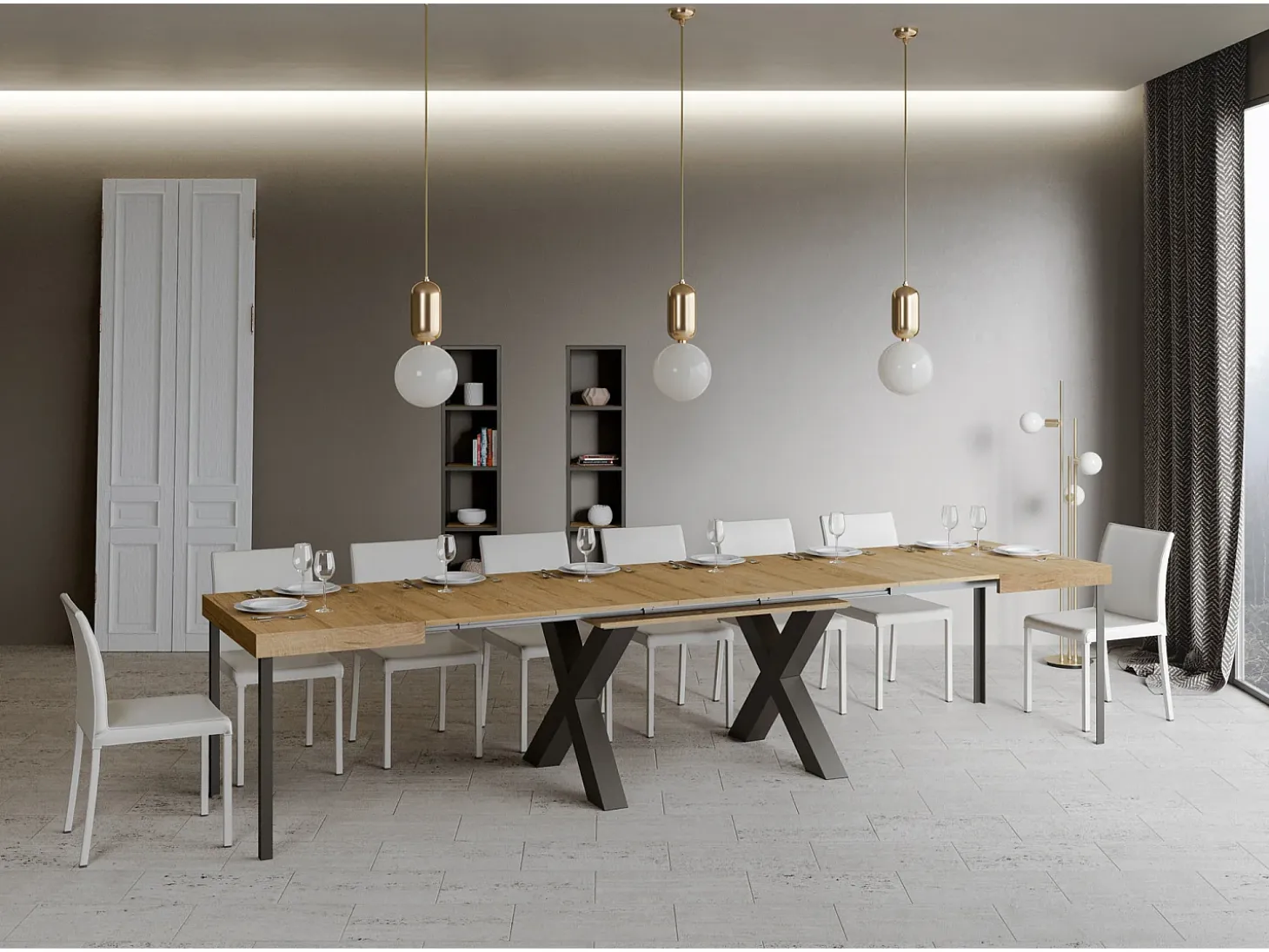 Mesa extensible 90x160/420 cm Traffic Roble Natural estructura Antracita