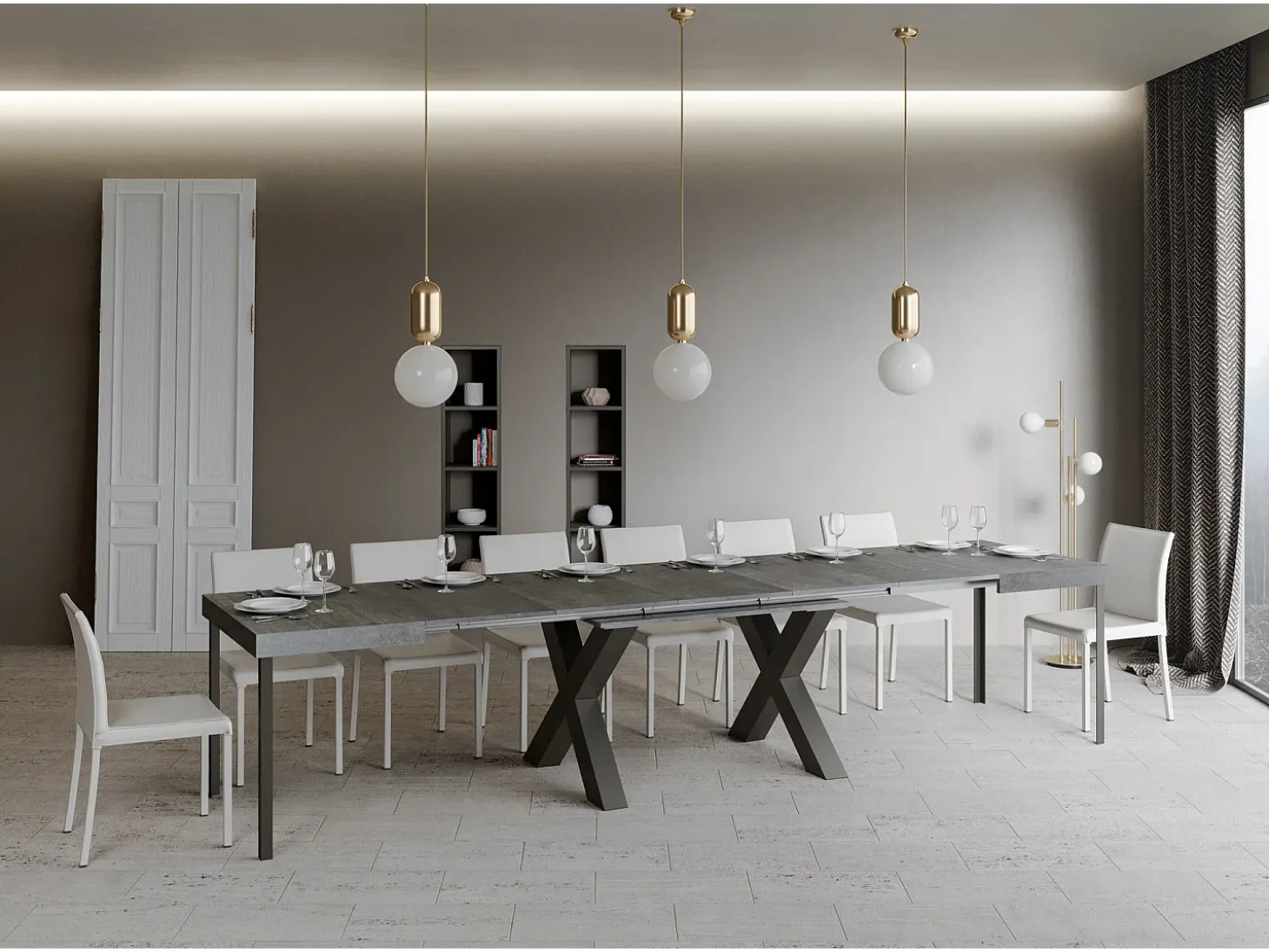 Mesa extensible 90x160/420 cm Traffic Cemento estructura Antracita