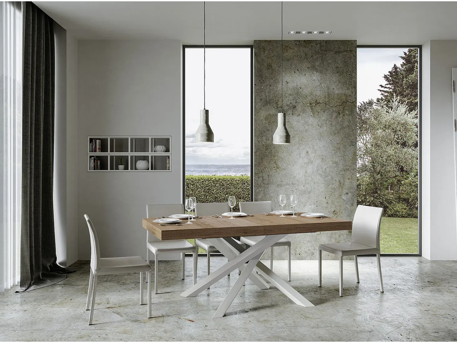 Mesa extensible 180/284x90 cm Volantis roble natural patas blancas