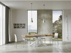 Mesa extensible 140/244x90 cm Volantis roble natural patas blancas