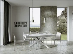 Mesa extensible 90x180/440 cm Volantis Premium Fresno Blanco estructura blanco