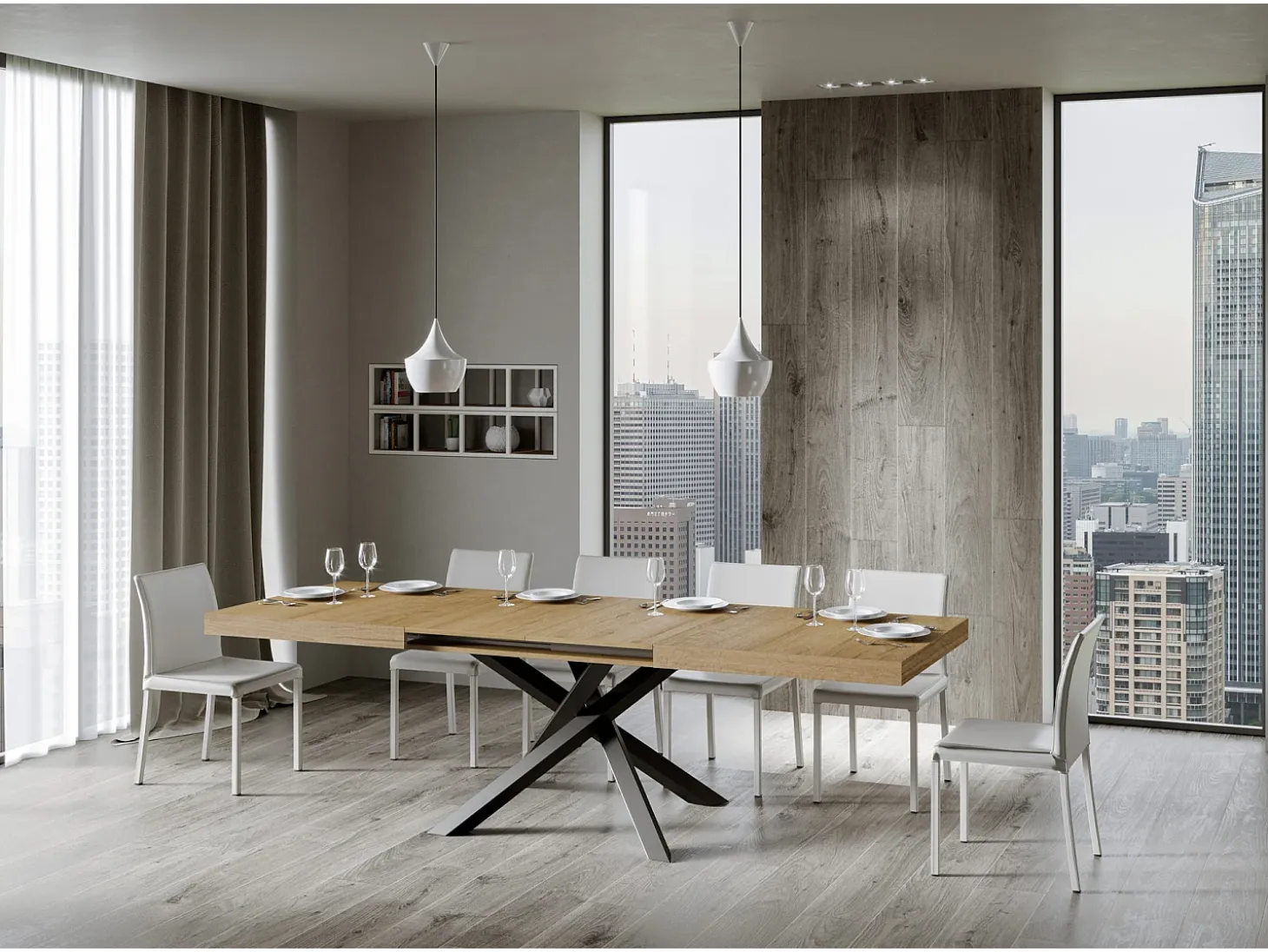 Mesa extensible 200/460x90 cm Volantis roble natural patas antracita