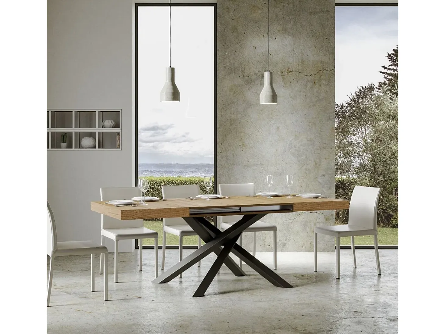 Mesa extensible 200/460x90 cm Volantis roble natural patas antracita