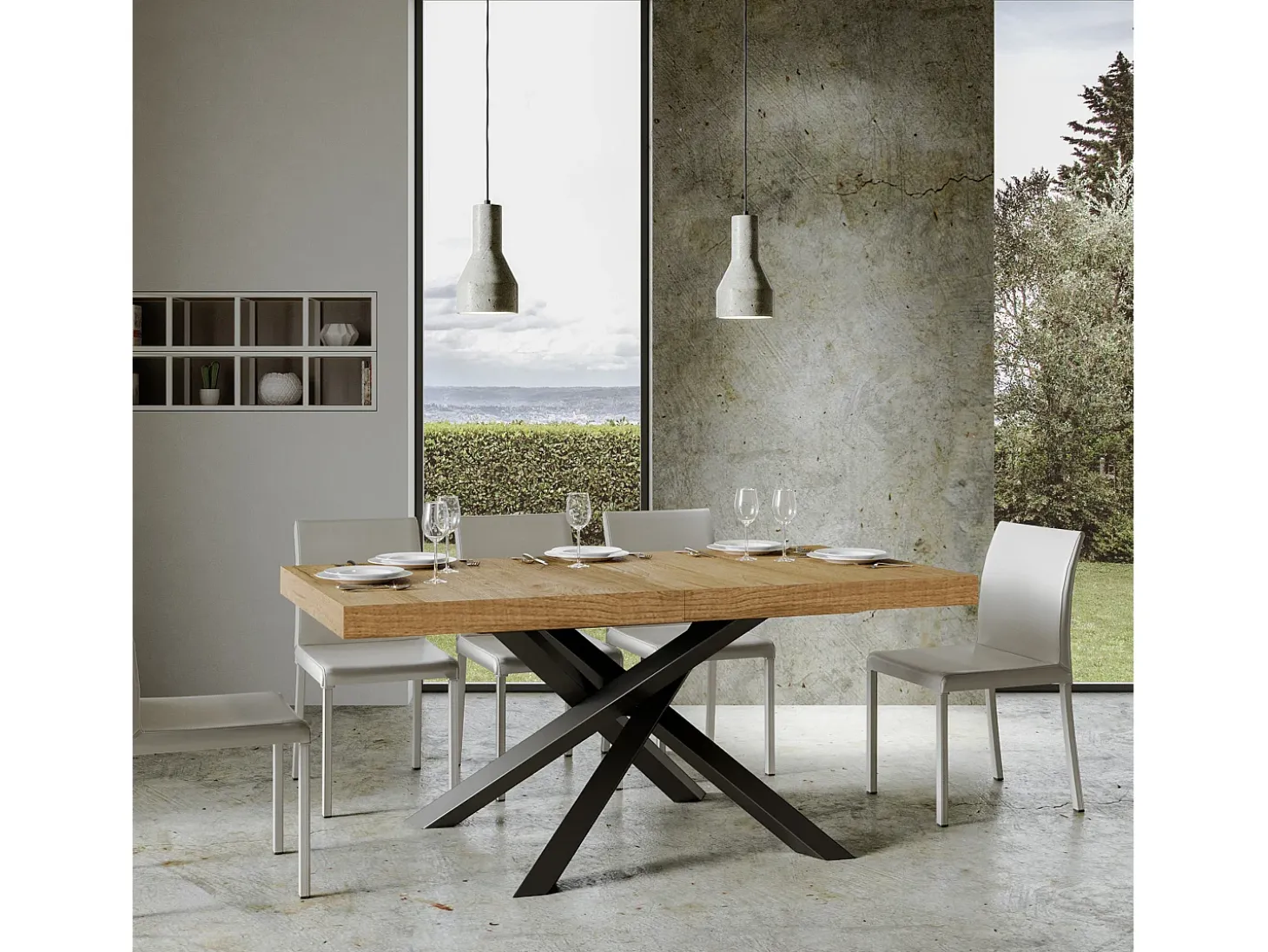 Mesa extensible 200/460x90 cm Volantis roble natural patas antracita