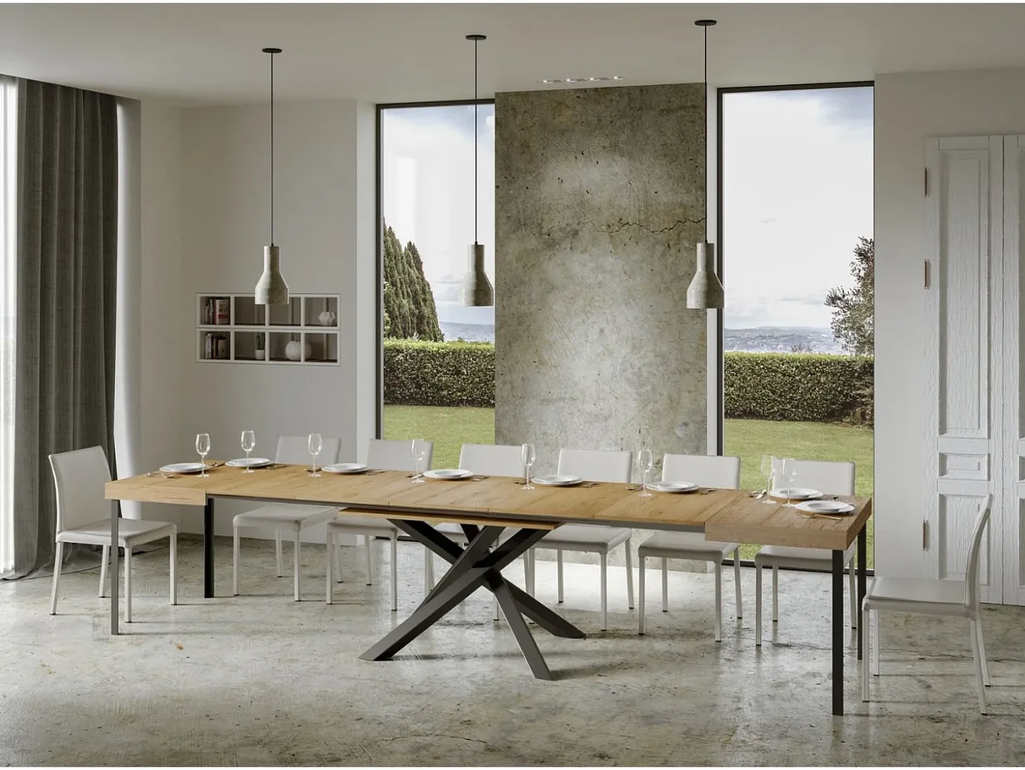 Mesa extensible 200/460x90 cm Volantis roble natural patas antracita