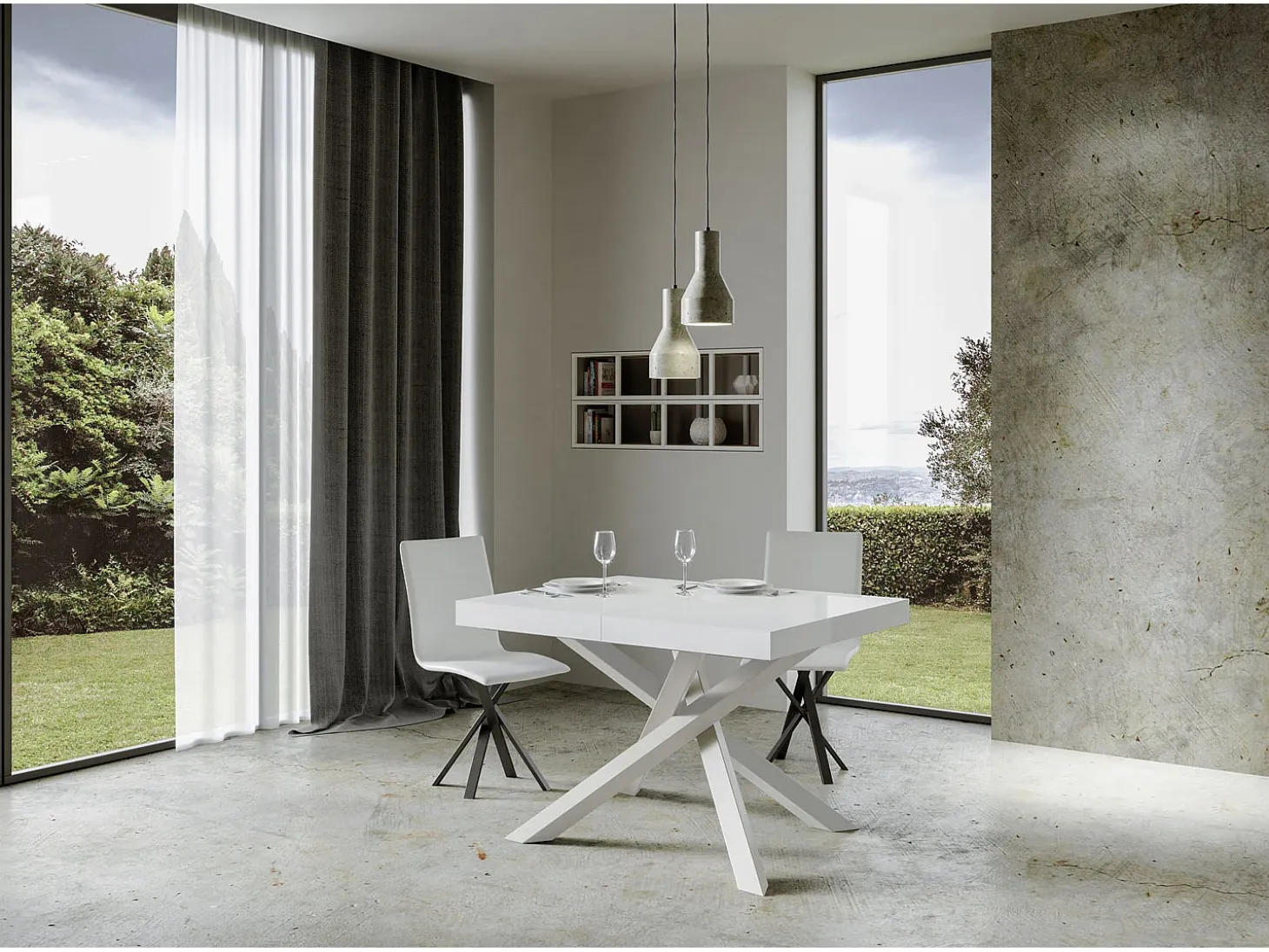 Mesa extensible 120/224x90 cm Volantis fresno blanco patas blancas