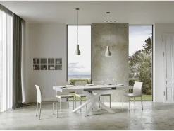 Mesa extensible 120/224x90 cm Volantis fresno blanco patas blancas