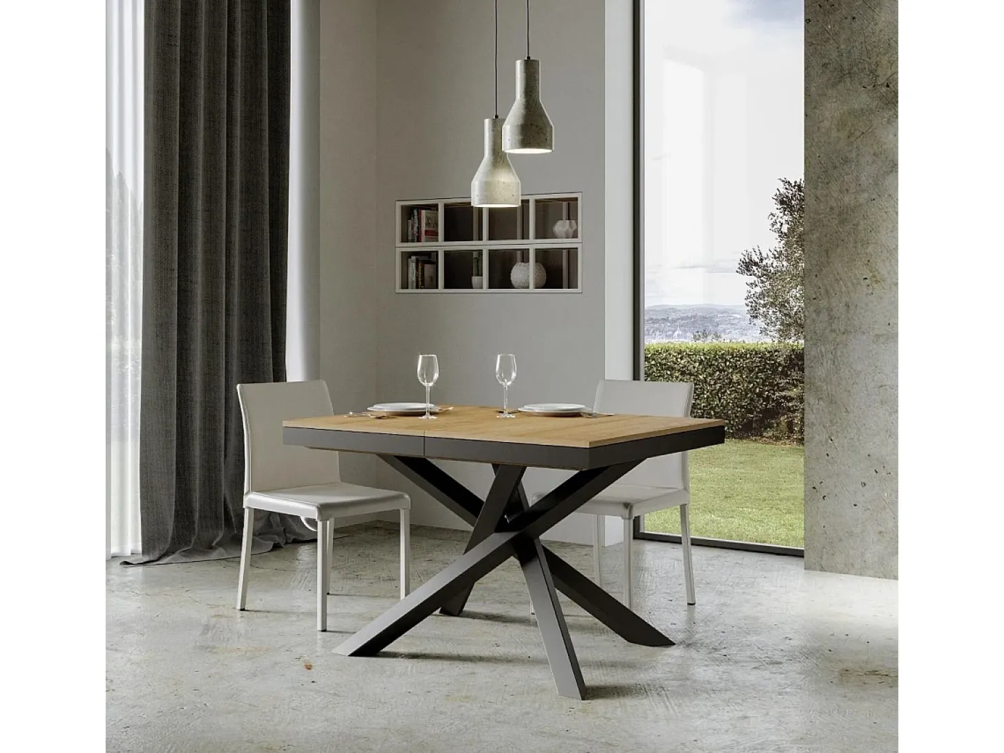 Mesa extensible 120/224x90 cm Volantis Evolution roble natural estructura et patas antracita