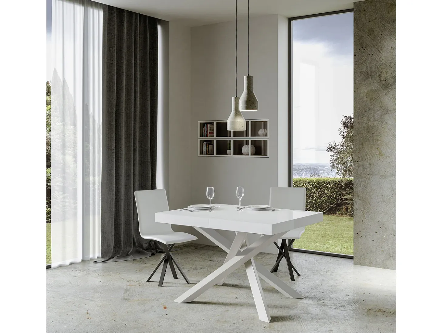 Mesa extensible 130/390x90 cm Volantis fresno blanco patas blancas