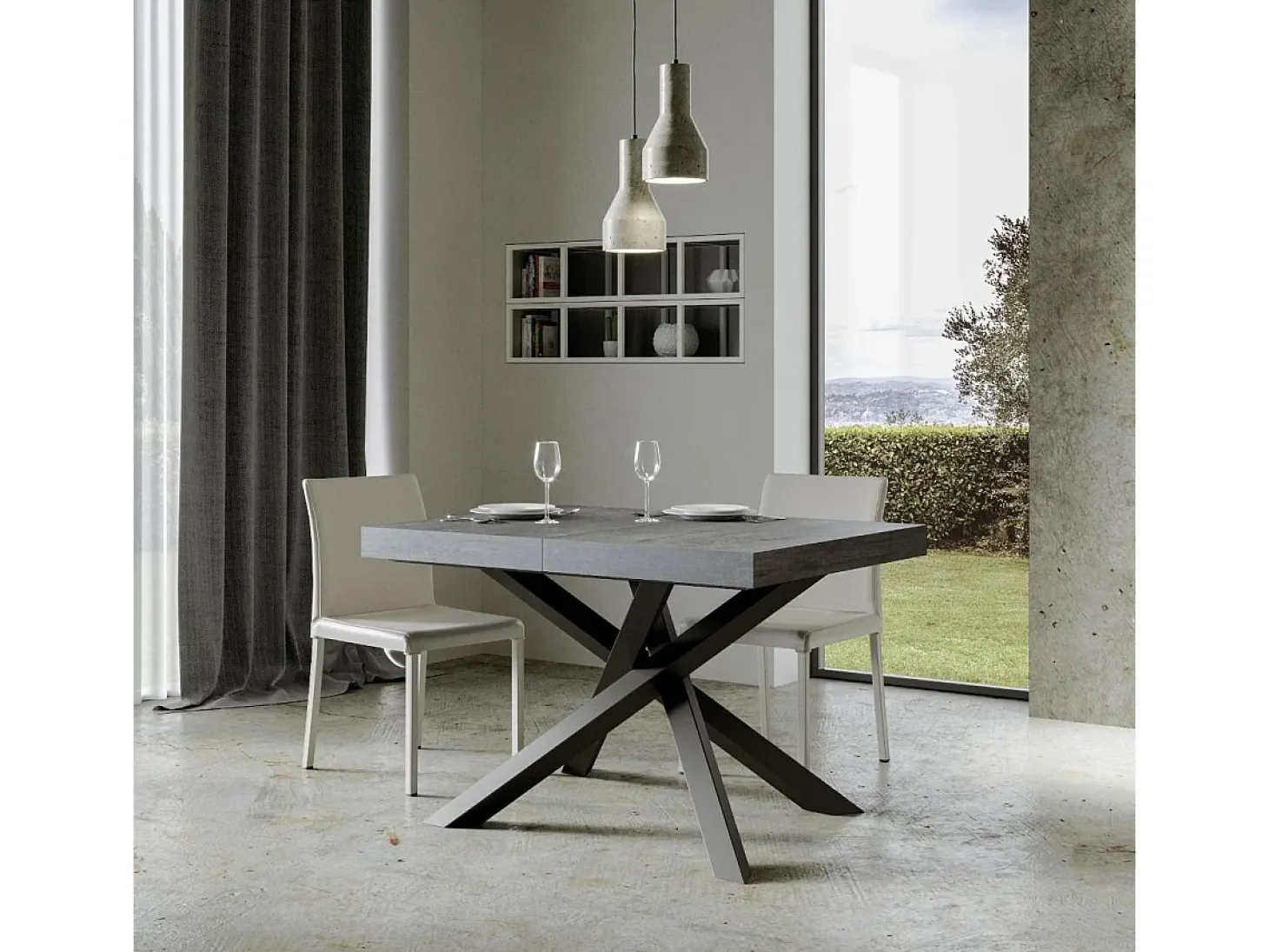 Mesa extensible 130/390x90 cm Volantis cemento patas antracita