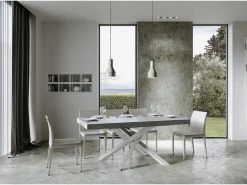 Mesa extensible 90x160/420 cm Volantis Premium Cemento estructura blanco