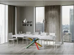 Mesa extensible 140/400x90 cm Volantis Premium fresno blanco patas multicolor 4/B