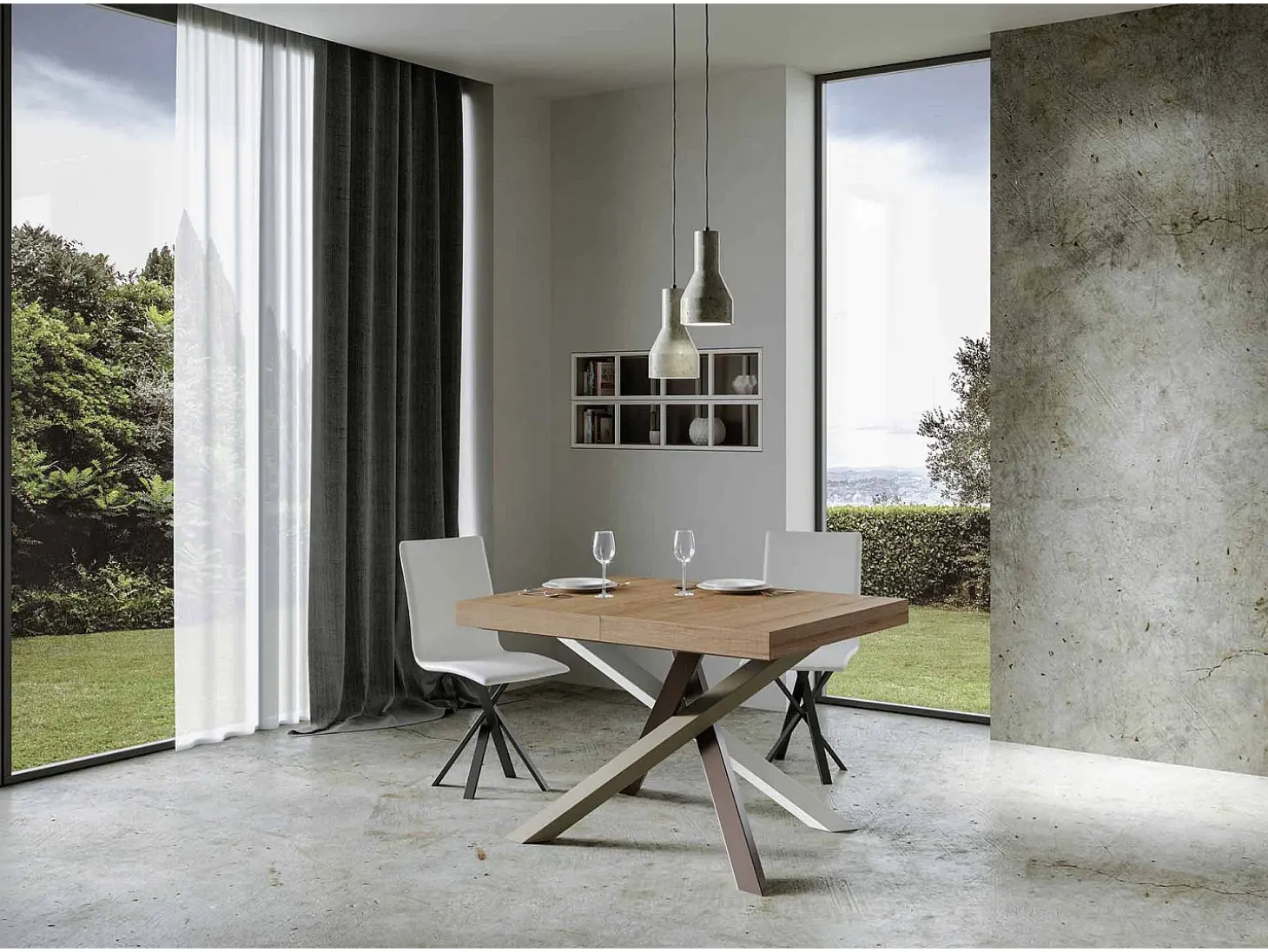 Mesa extensible 130/234x90 cm Volantis roble natural patas multicolor 4/C