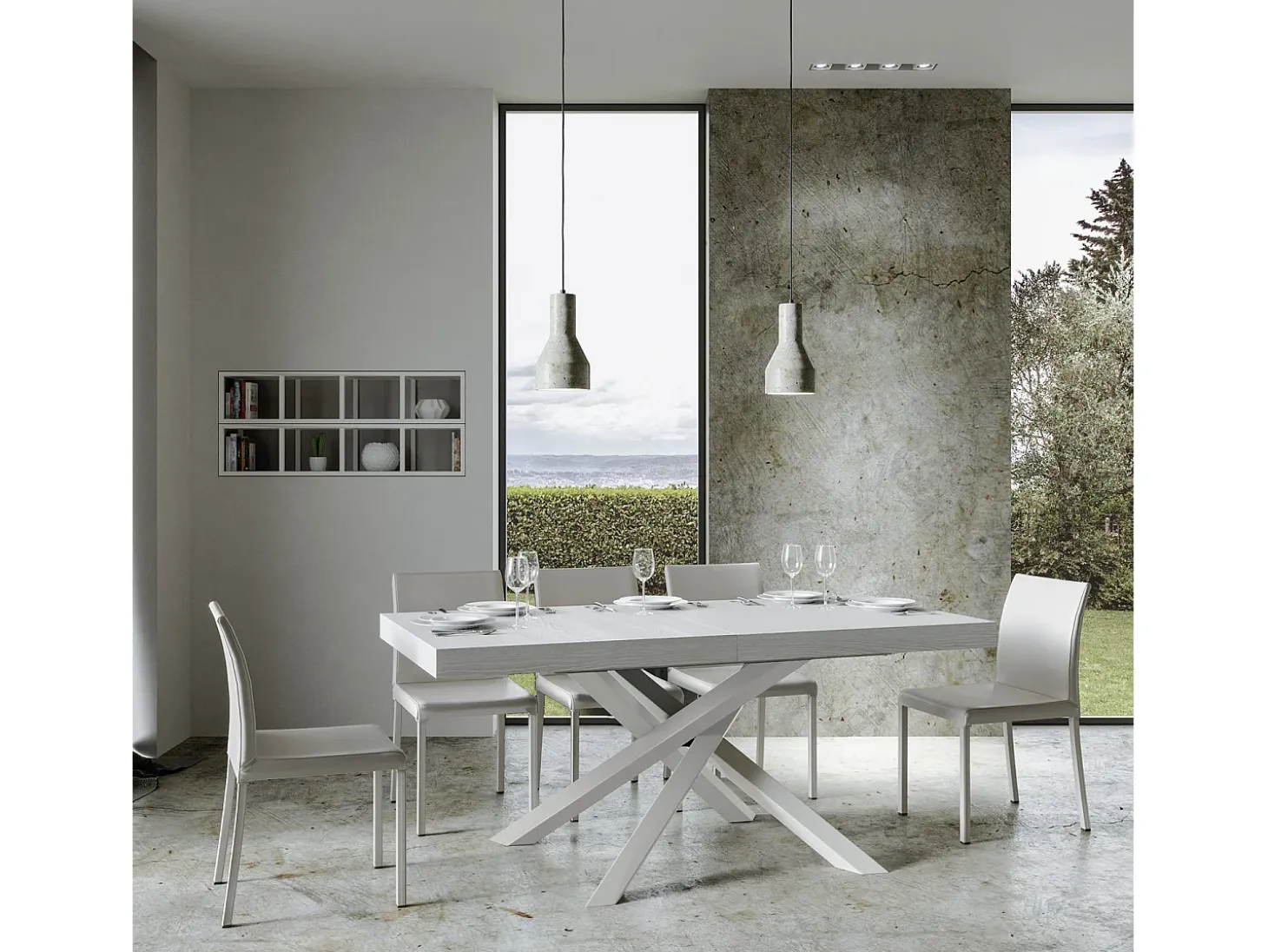 Mesa extensible 180/284x90 cm Volantis fresno blanco patas blancas