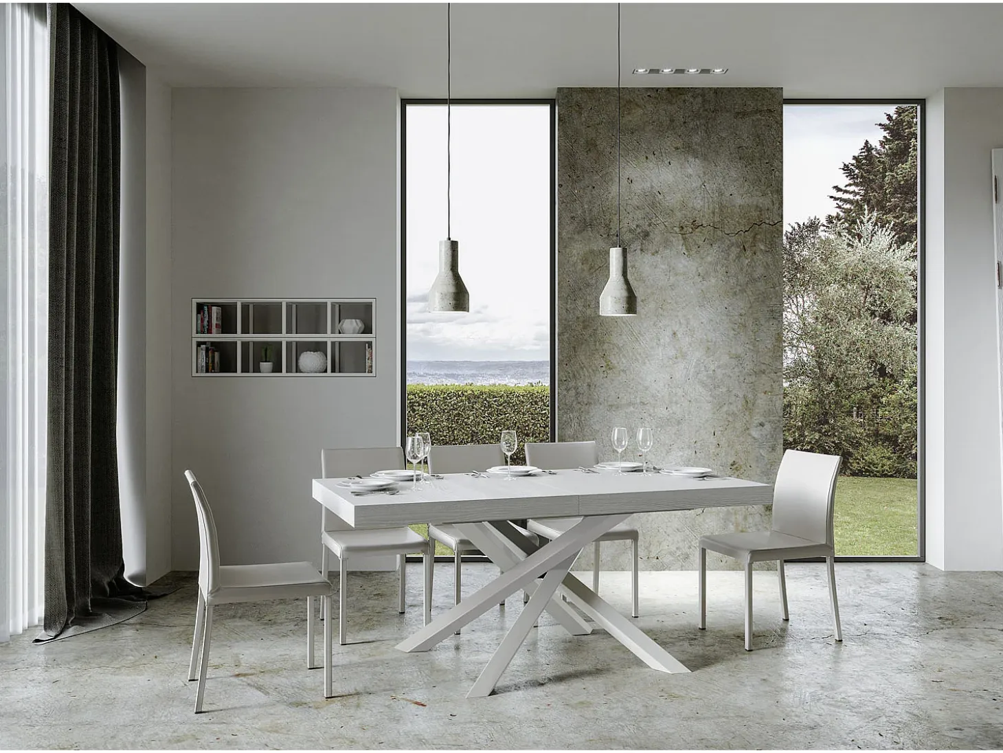 Mesa extensible 180/284x90 cm Volantis fresno blanco patas blancas