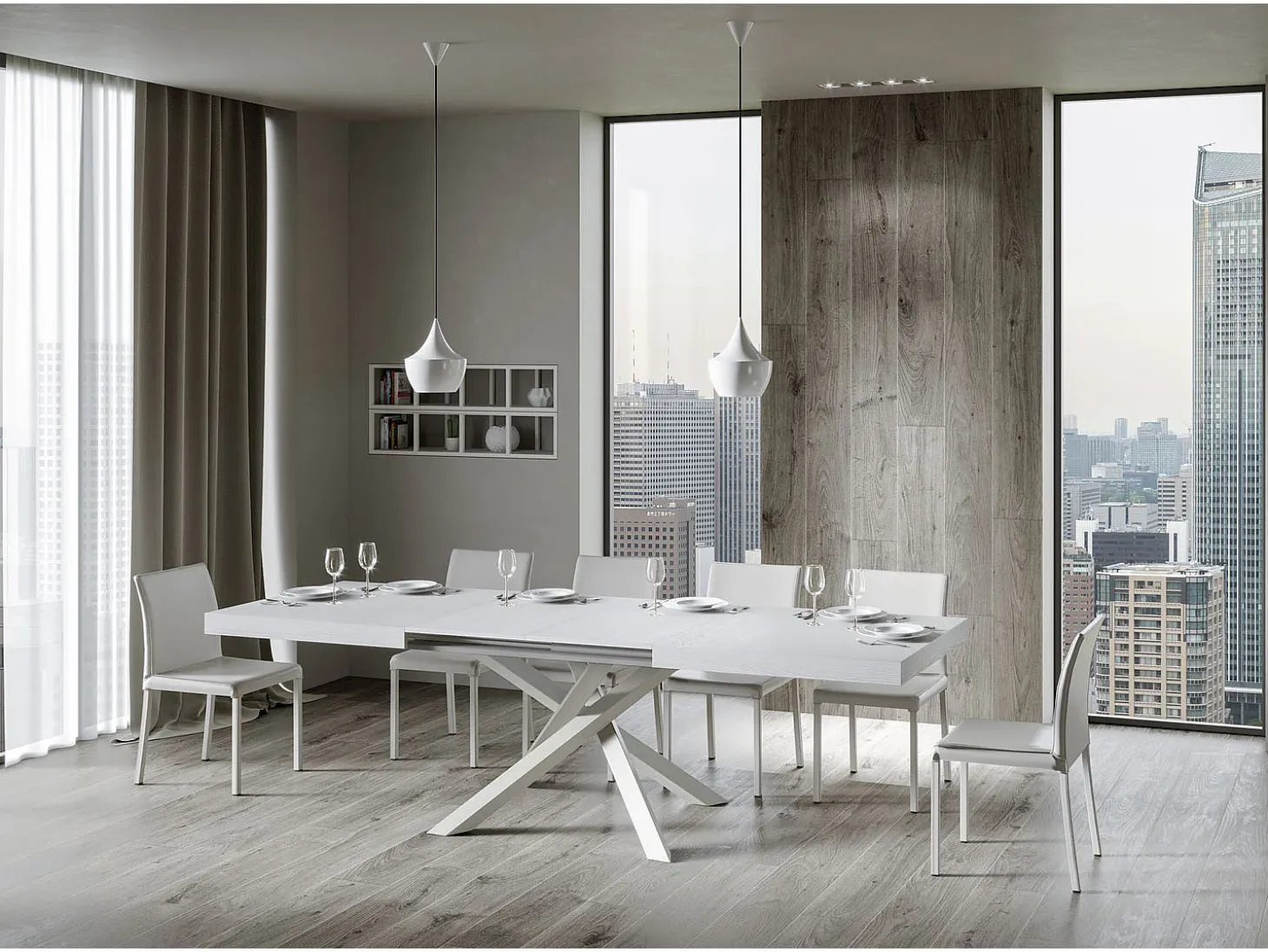Mesa extensible 180/284x90 cm Volantis fresno blanco patas blancas