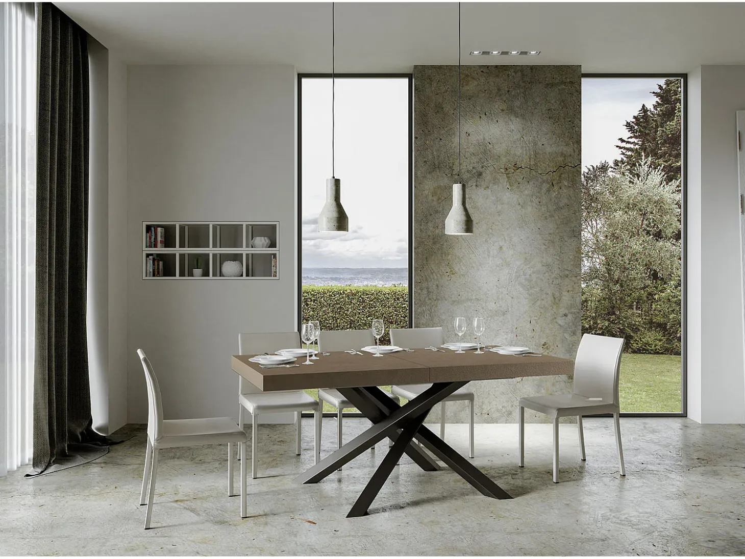 Mesa extensible 90x200/304 cm Volantis gris paloma patas antracita