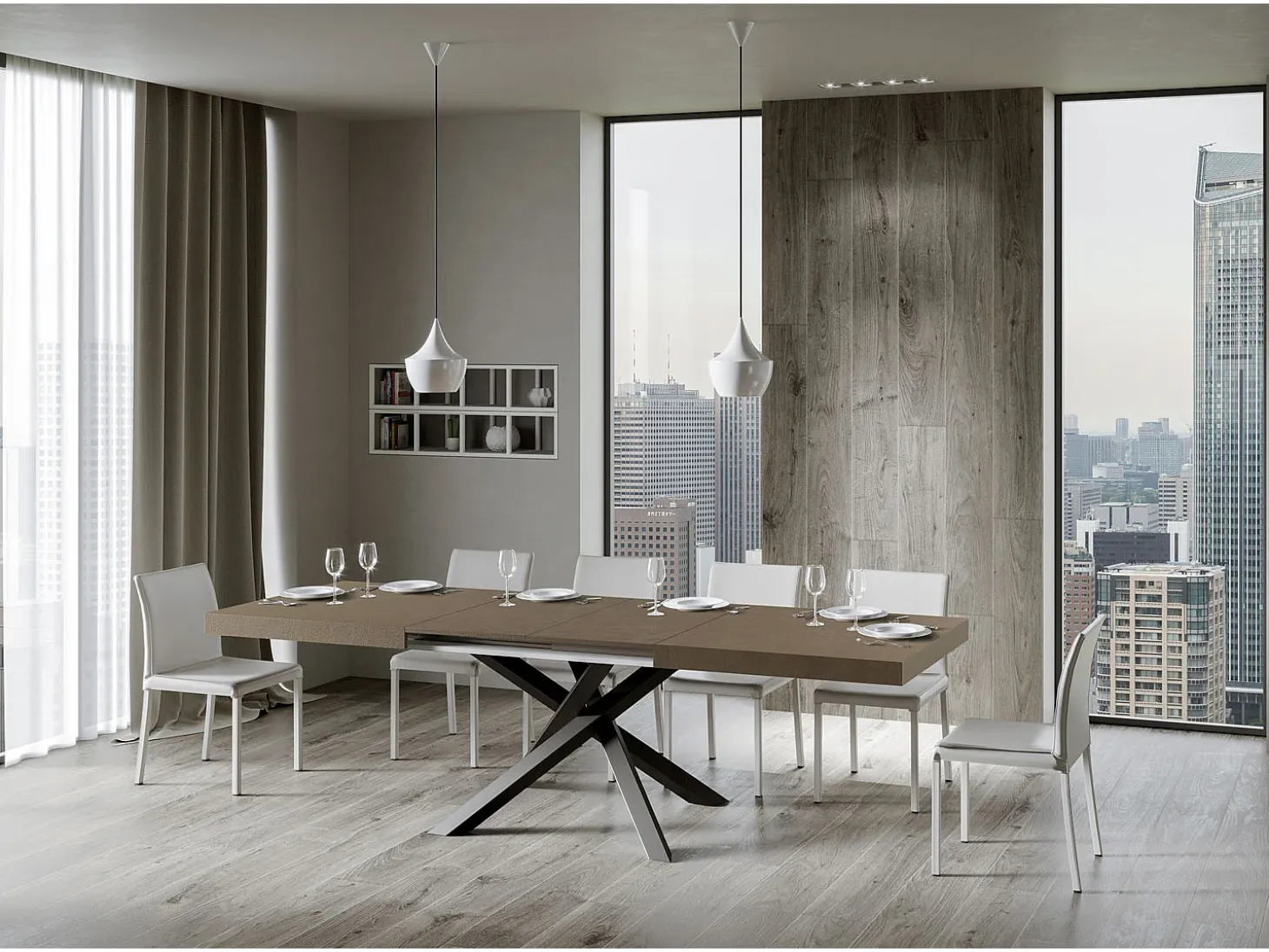Mesa extensible 90x200/304 cm Volantis gris paloma patas antracita