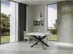 Mesa extensible 90x130/390 cm Volantis Premium Fresno Blanco estructura Antracita