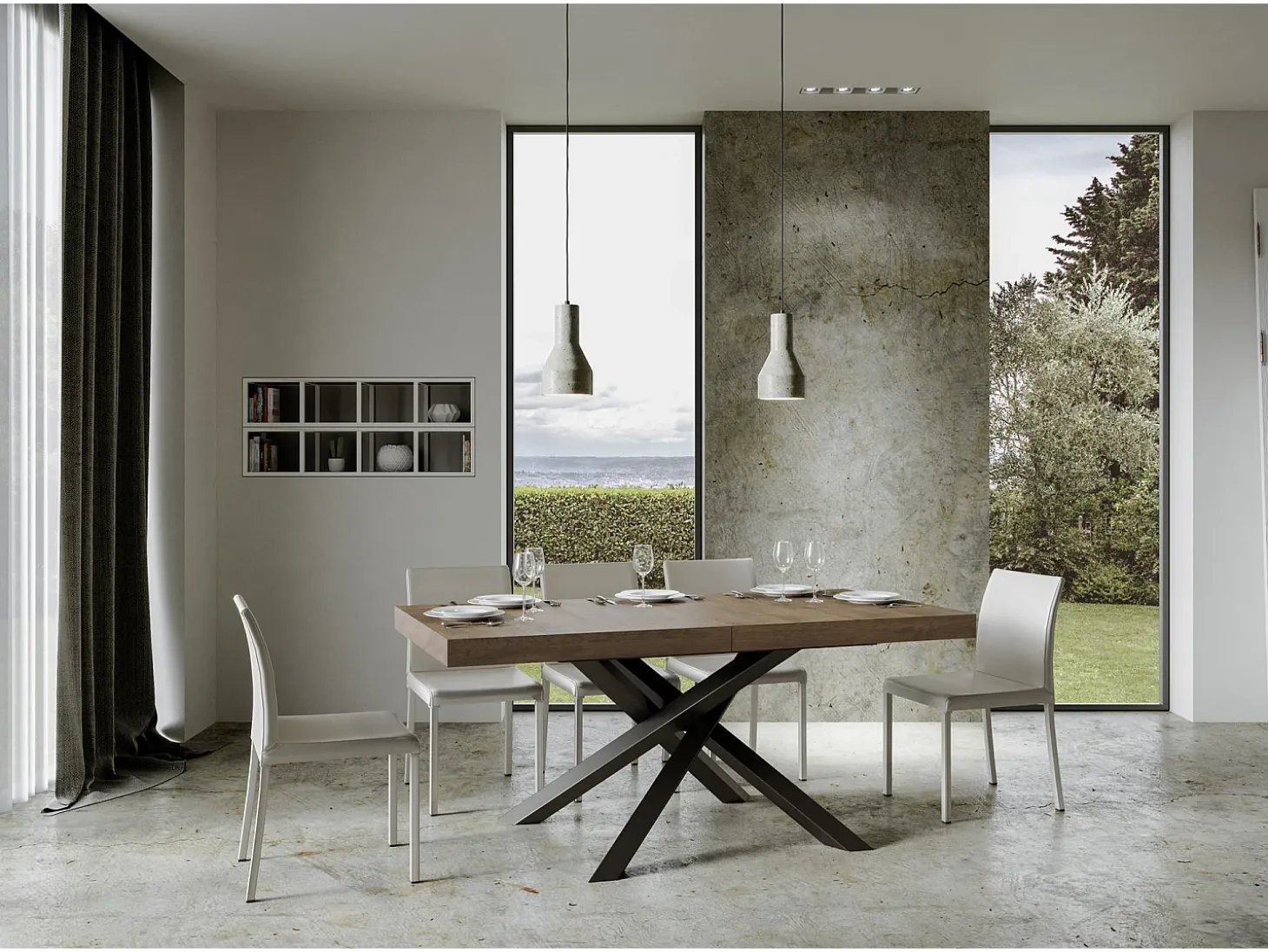Mesa extensible 180/284x90 cm Volantis nogal patas antracita