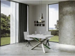 Mesa extensible 120/380x90 cm Volantis fresno blanco patas multicolor 4/A