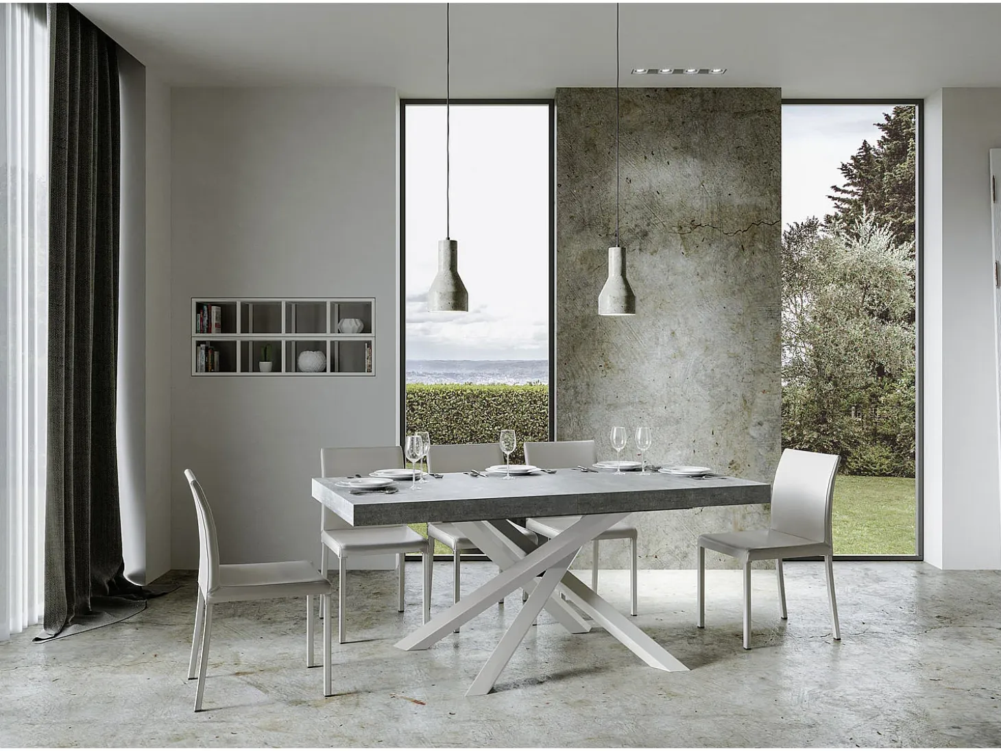 Mesa extensible 200/460x90 cm Volantis cemento patas blancas