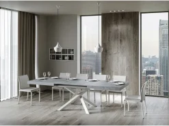 Mesa extensible 200/460x90 cm Volantis cemento patas blancas