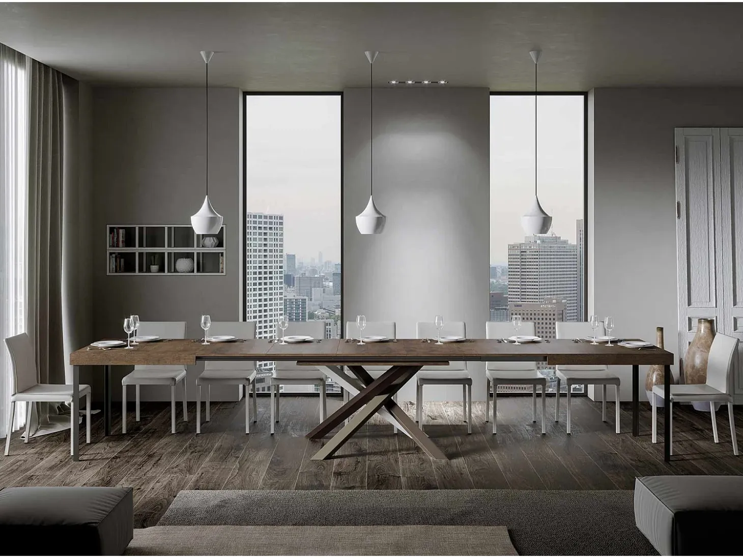 Mesa extensible 140/400x90 cm Volantis Premium nogal patas multicolor 4/C